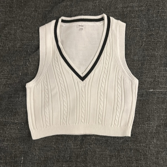 Garage Cable knit V neck Sweater Vest in White - Picture 1 of 8
